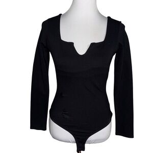 Francesca's Collections Super Fitted Body Shaped Black Bodysuit